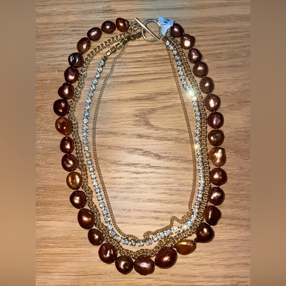 4-Strand Layered Statement Necklace with Baroque Pearl Look Beads MSRP $420